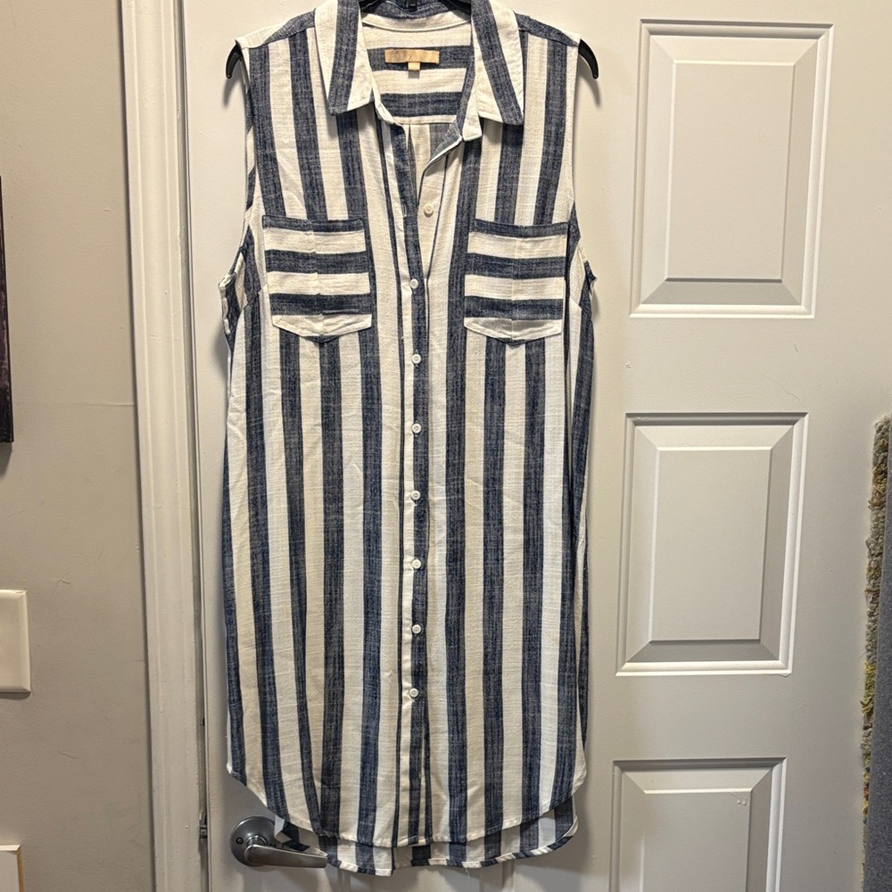 Striped Sleeveless Midi Dress - Blue and White